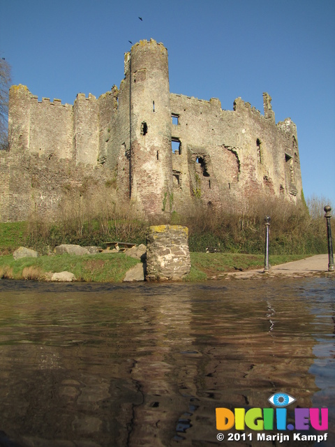 SX17753 Laugharne castle reflected in river Coran